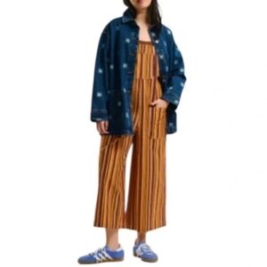 Lucy & Yak Jenny Striped Wide Leg Orange Cotton Dungarees Women's Size 14